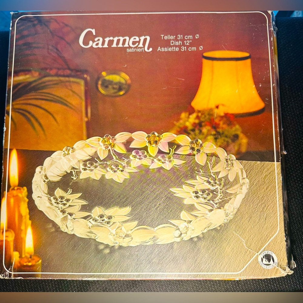 Vtg Original Walther Glass Kristallglas Carmen Satiniert 12” Round Platter w/Box